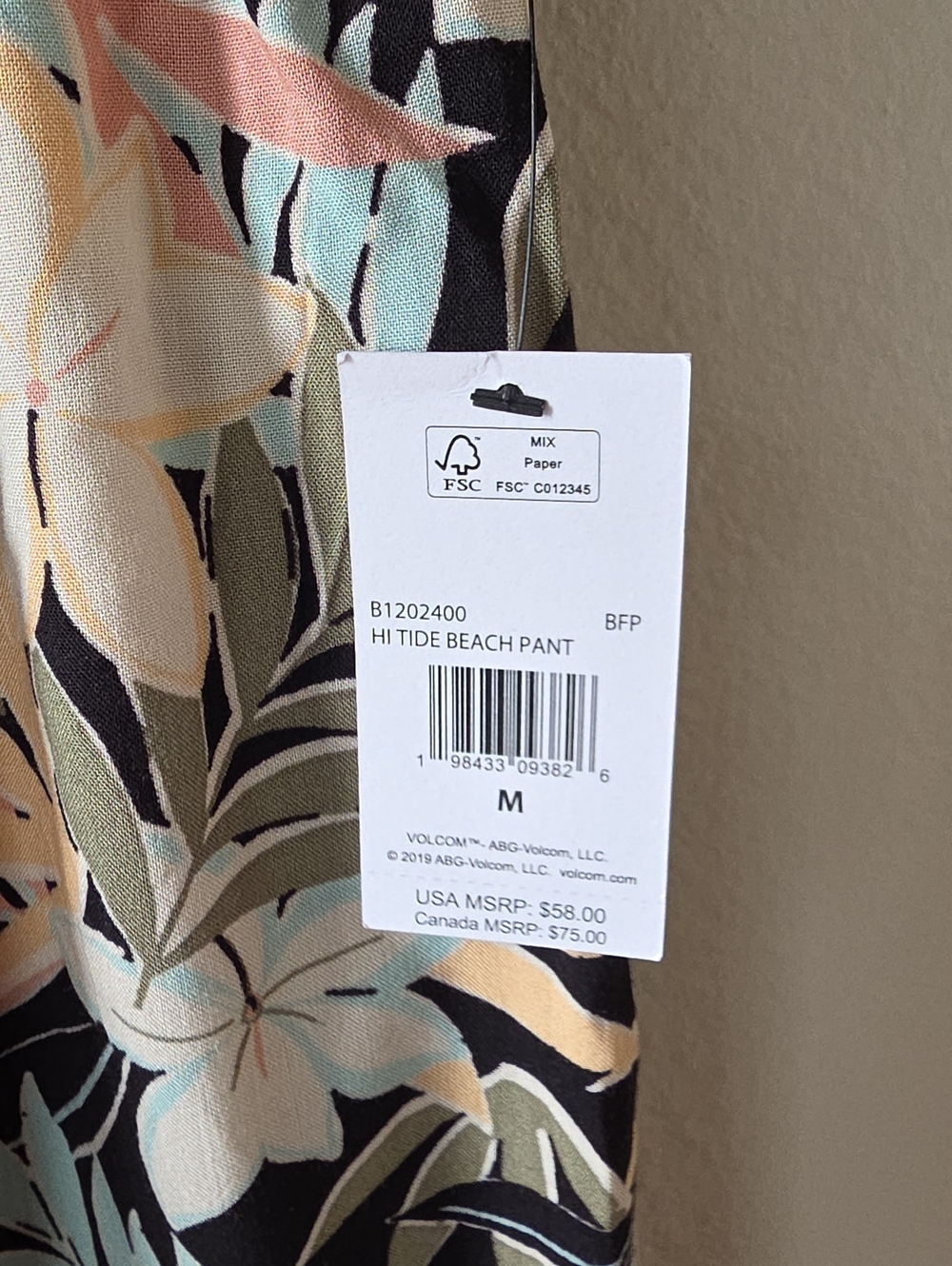 Volcom Hi Tide Wide Leg Crop Beach Pants Viscose Elastic Waist Tropical M NWT - Picture 4 of 13